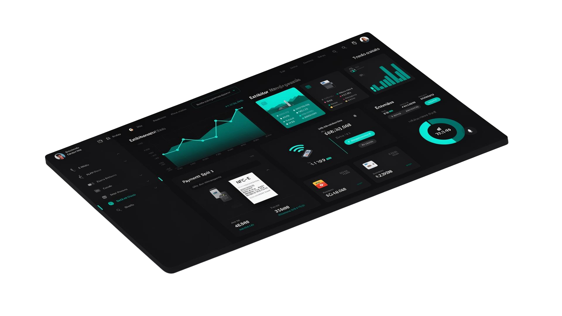 Dashboard do LivePDV mostrando split de pagamentos, NFC-e e gestão de expositores